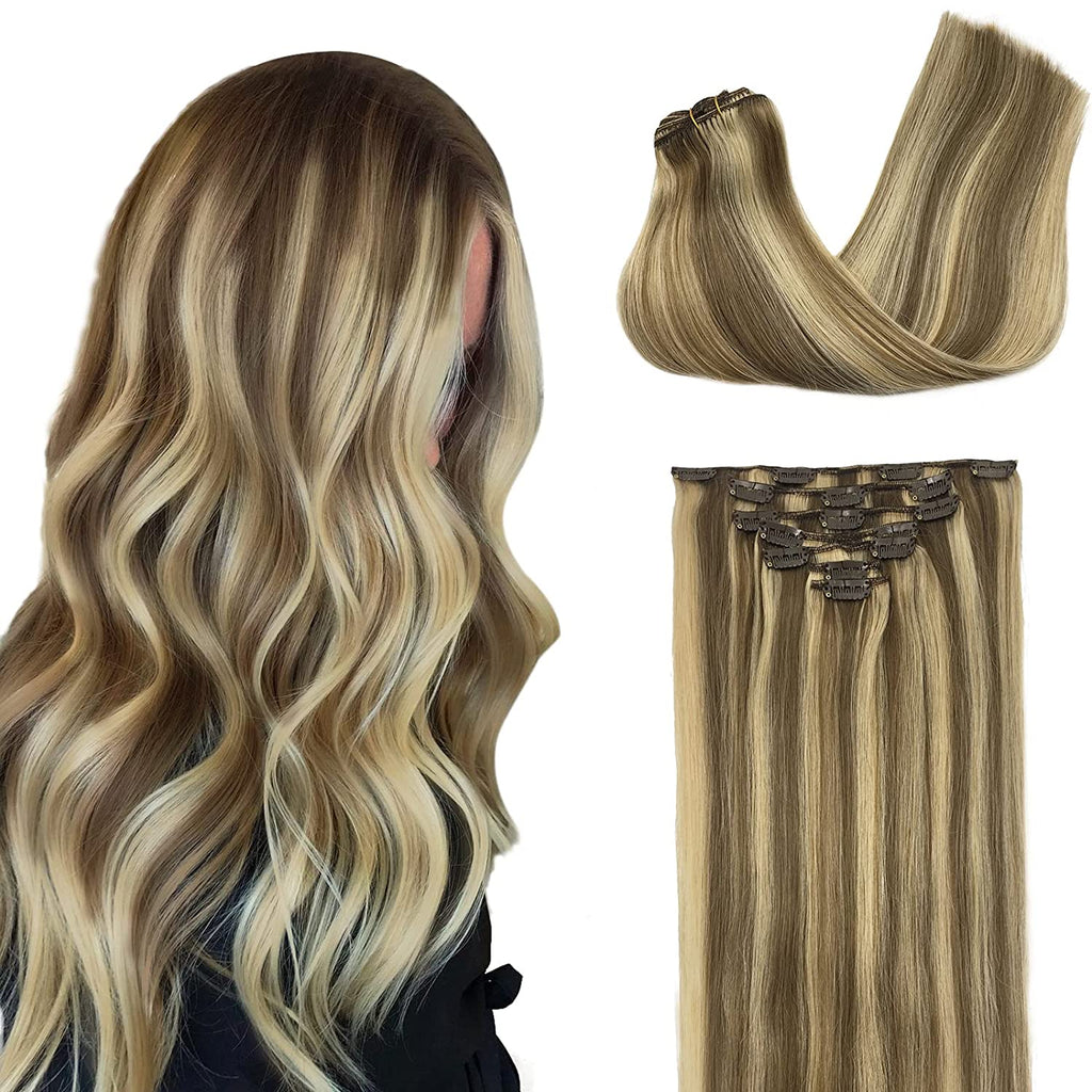 18-inch Silky Straight human hair clip-in extensions in a 140g set with ClipeX system
