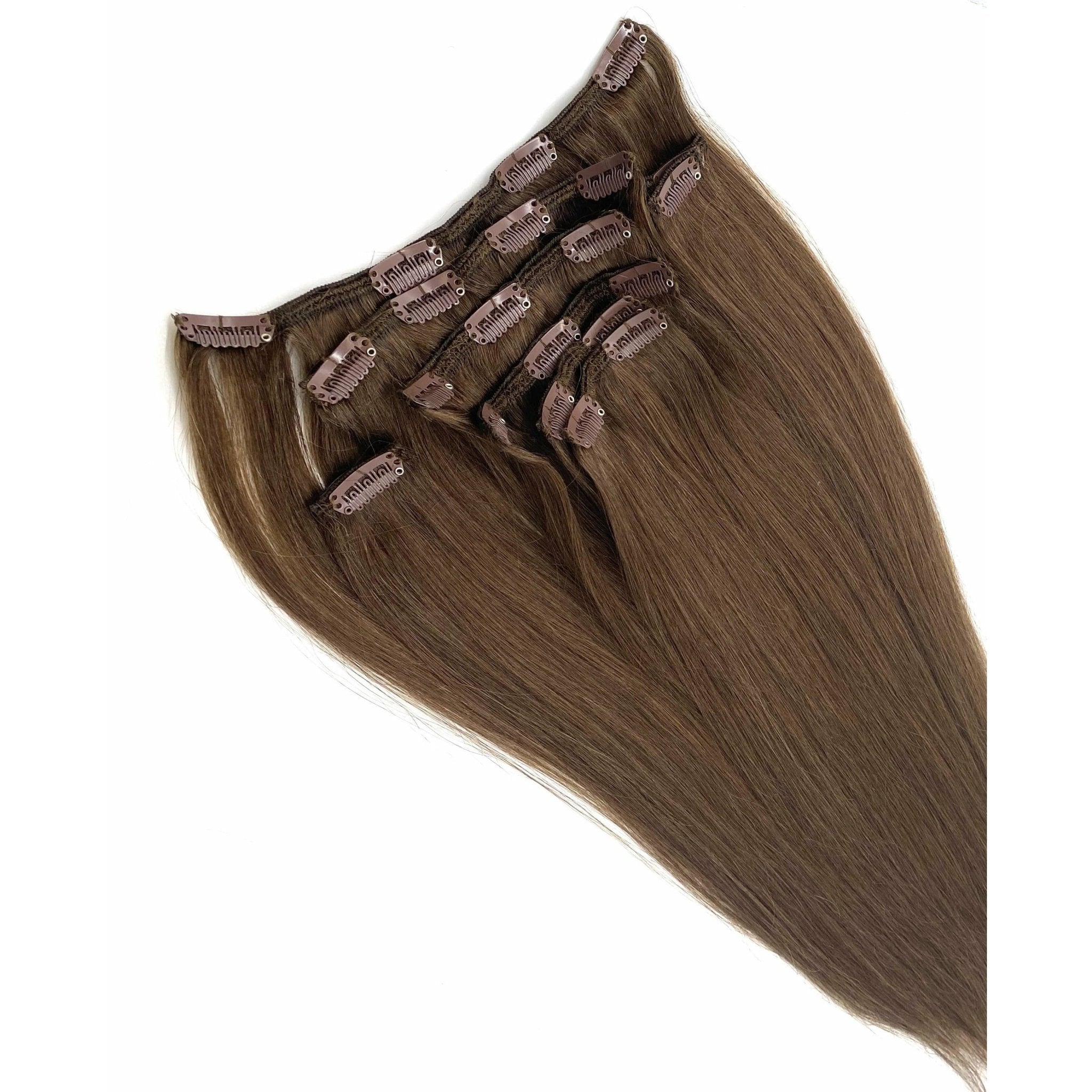 18" Silky Straight Clip-In Hair Extensions - Human Hair Set