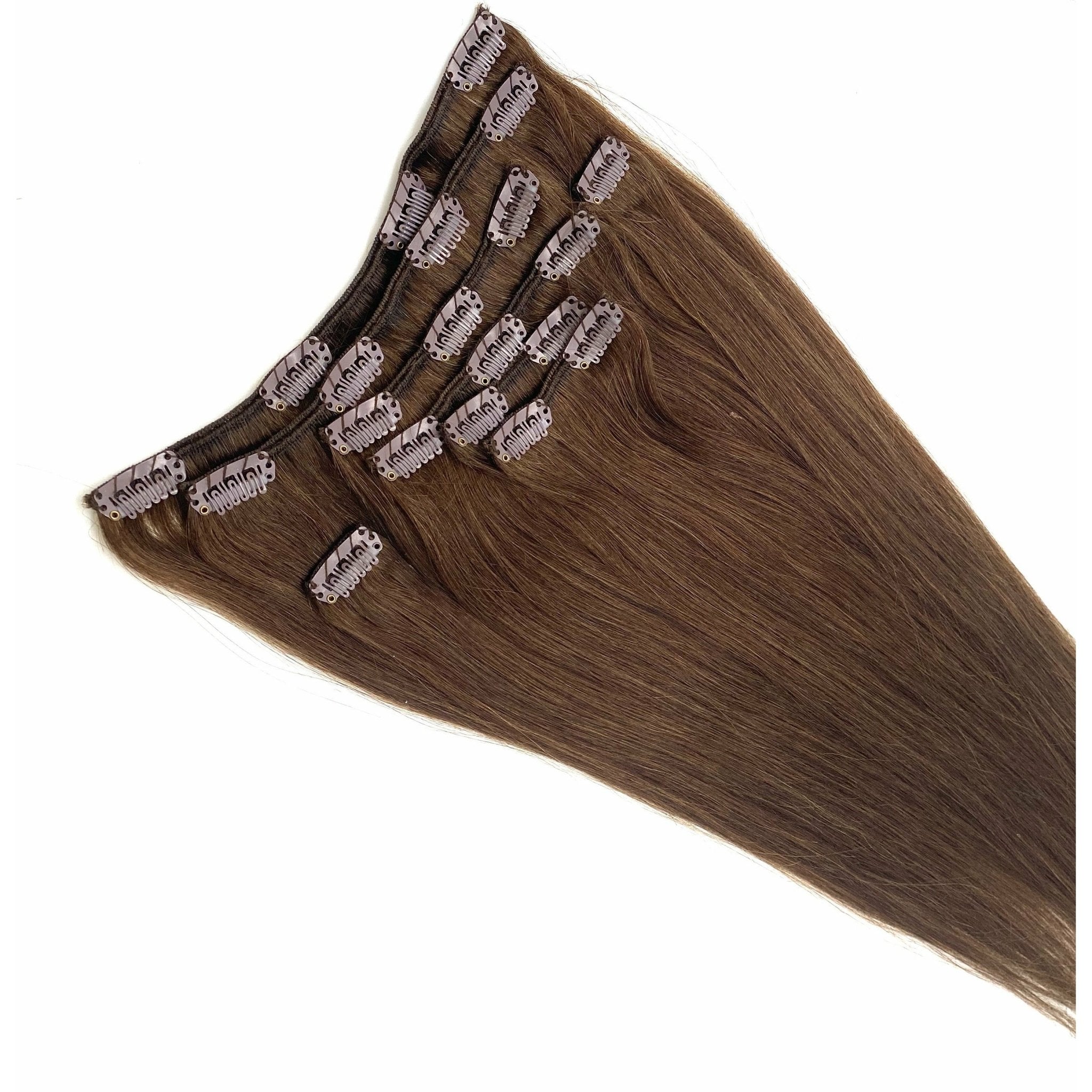 18" Silky Straight Clip-In Hair Extensions - Human Hair Set