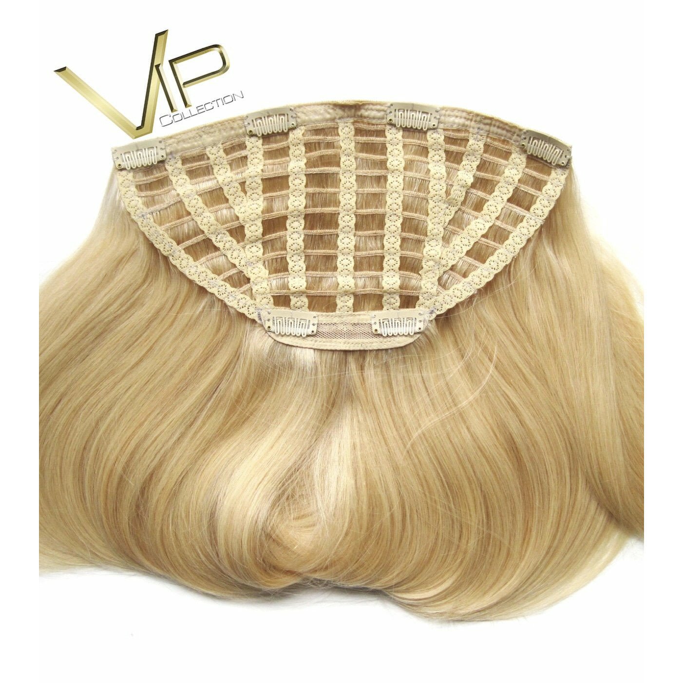 Straight synthetic clip-in hair extensions in Garnet color