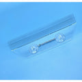 Clear acrylic VIP Extensions hair extension display stand on a vanity table