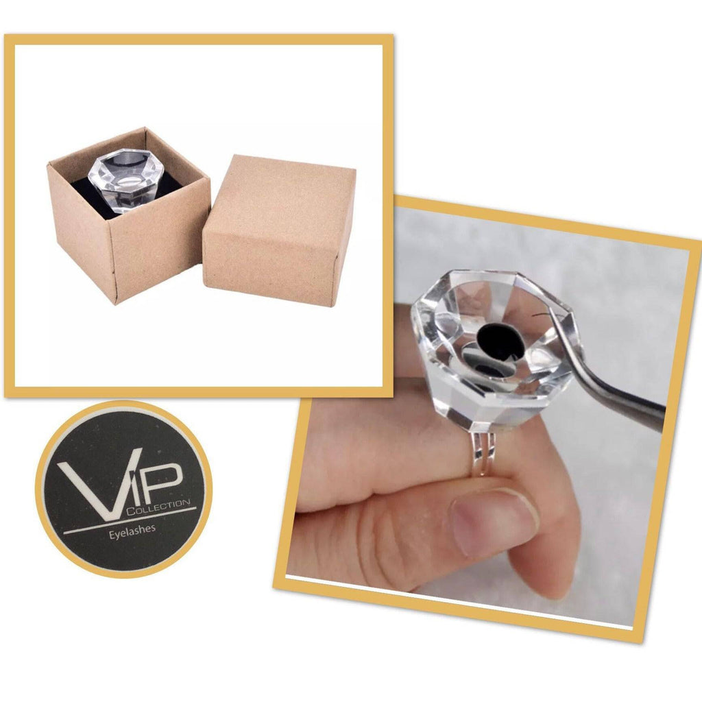 Crystal glue ring for professional lash extensions on a hand