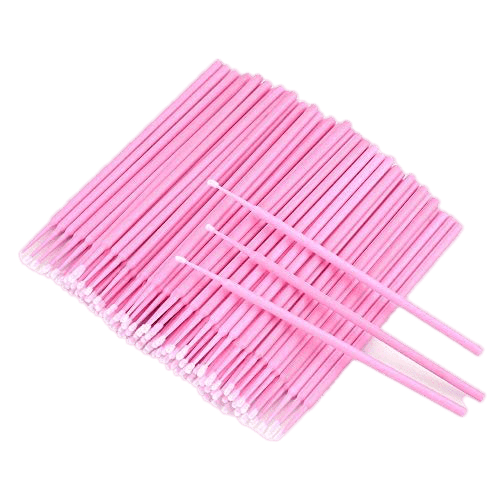 100 count pack of pink micro brushes for eyelash application.