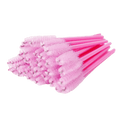 A bag of 100 pink disposable mascara wands for eyelash extensions and makeup application.
