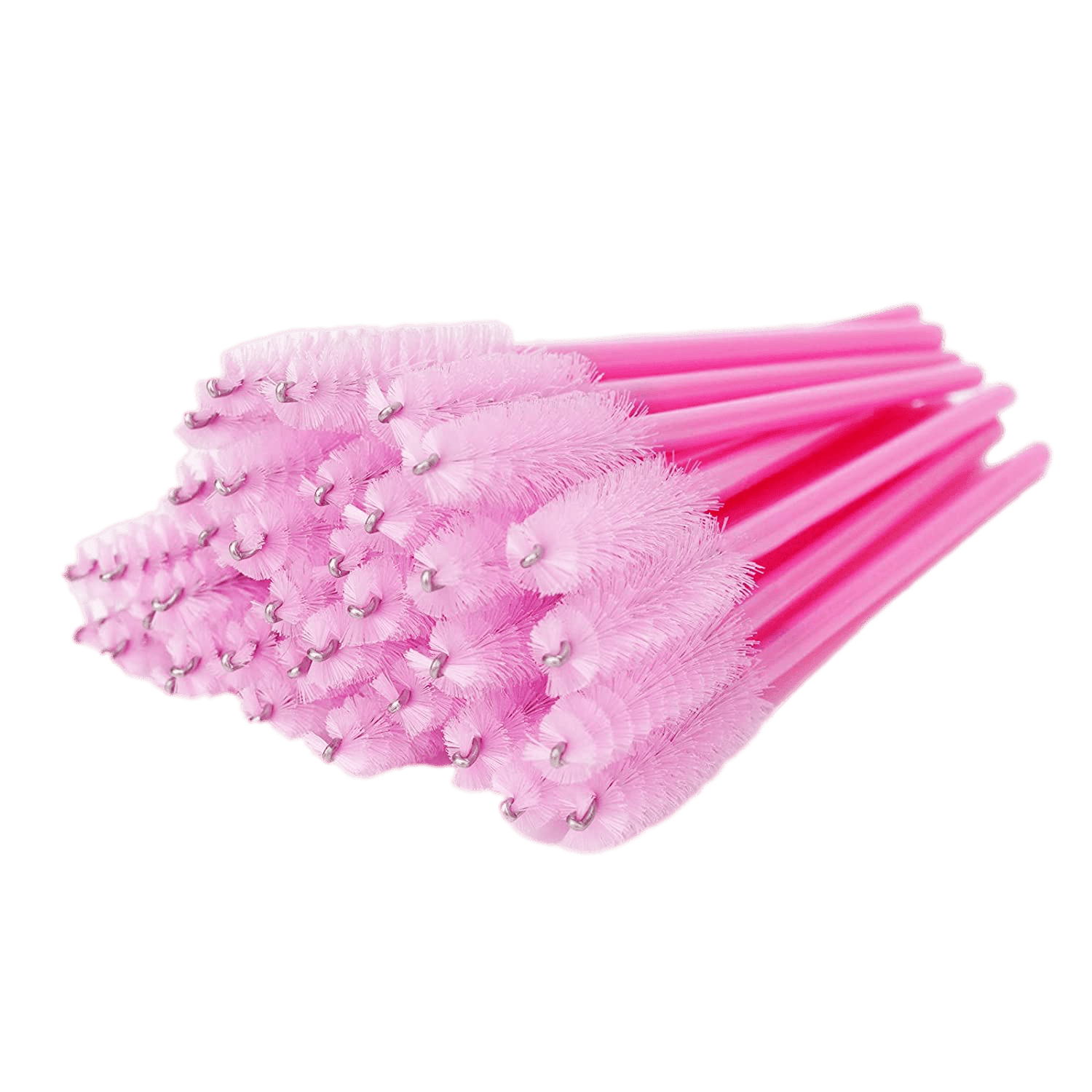 A bag of 100 pink disposable mascara wands for eyelash extensions and makeup application.