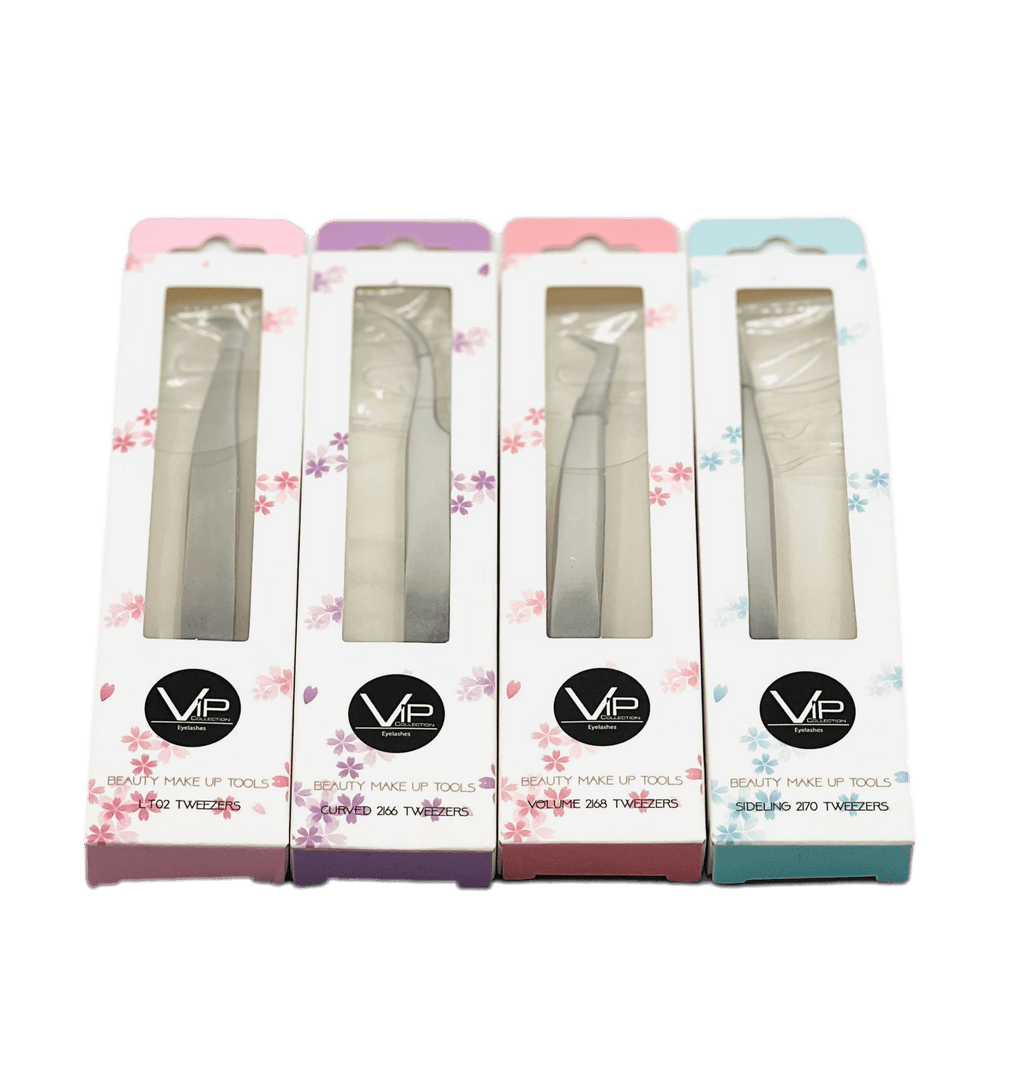 Professional metallic silver eyelash extension tweezers from the VIP collection