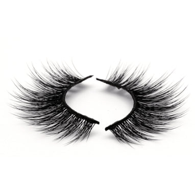 Close-up of jet black VIP 3D Silk Faux Eyelashes showing fluffy, dramatic lash texture.