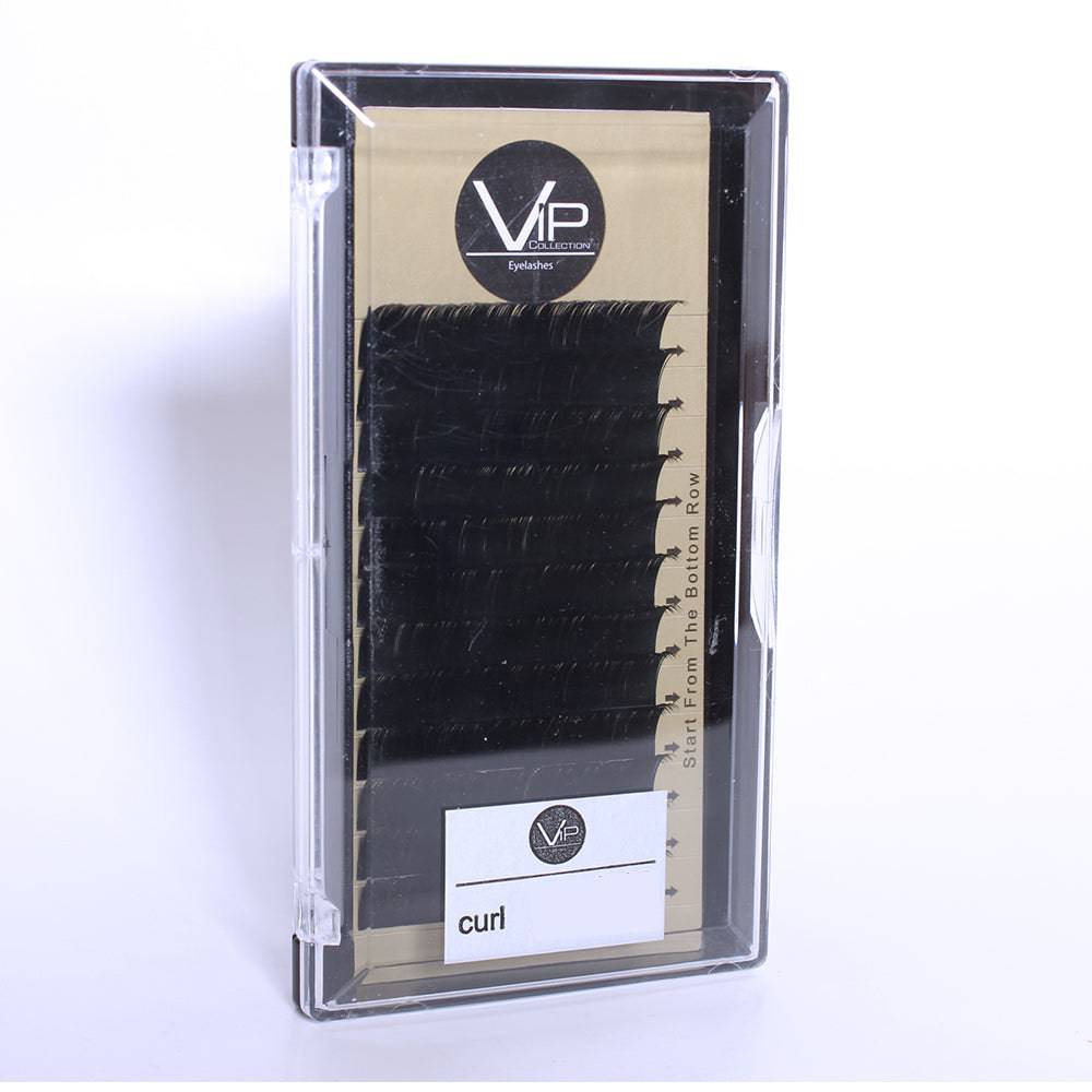 Close up of 0.07mm D Curl Faux Mink lash extension tray with 12 lines of professional eyelashes