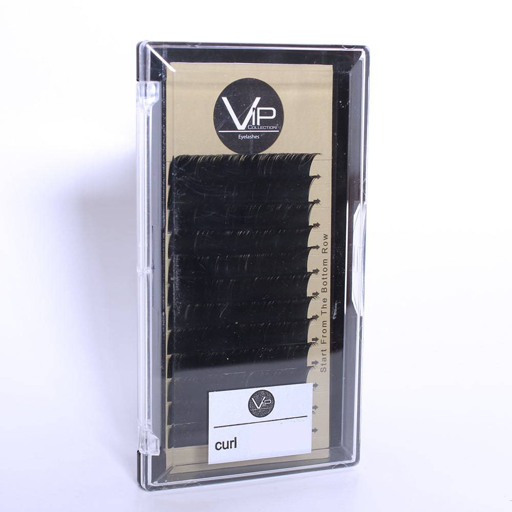 VIP Collection 12-line faux mink lash extension palette in black on a tan tray