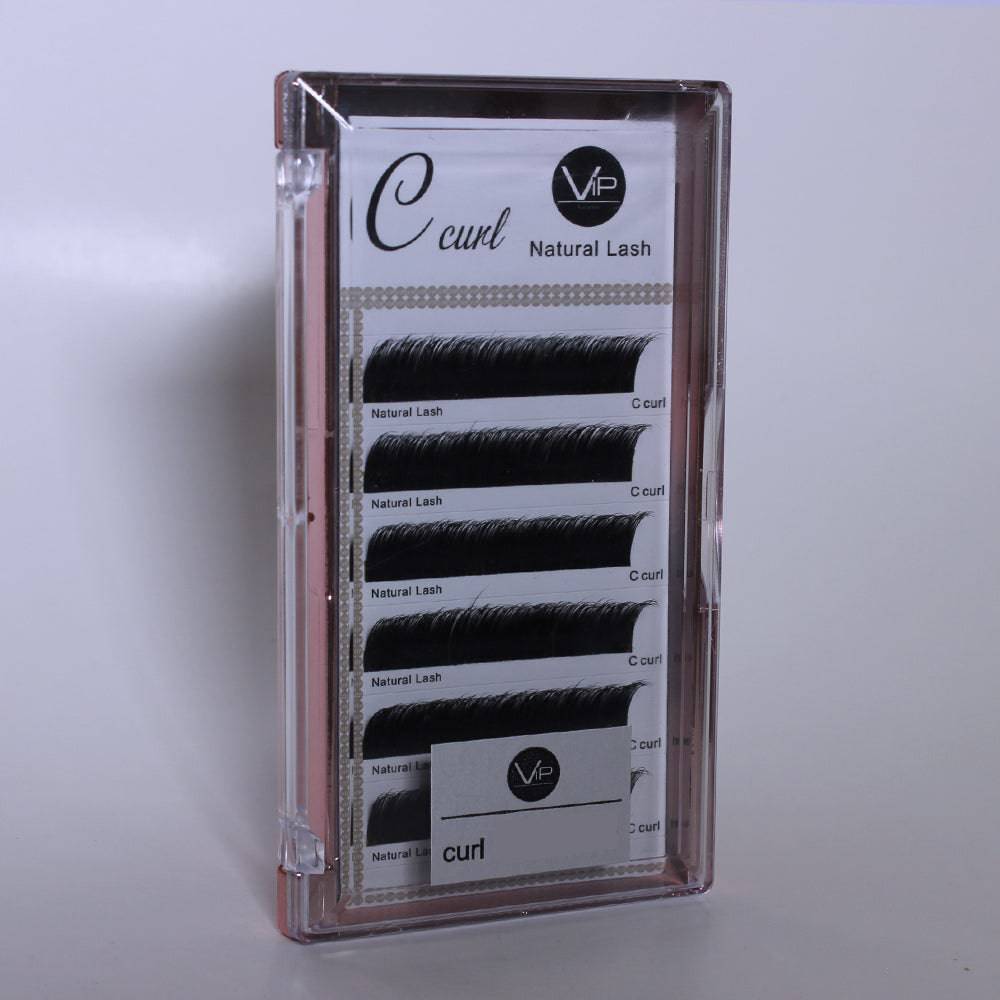 VIP Natural Lash C Curl extensions in black, 6-line tray.