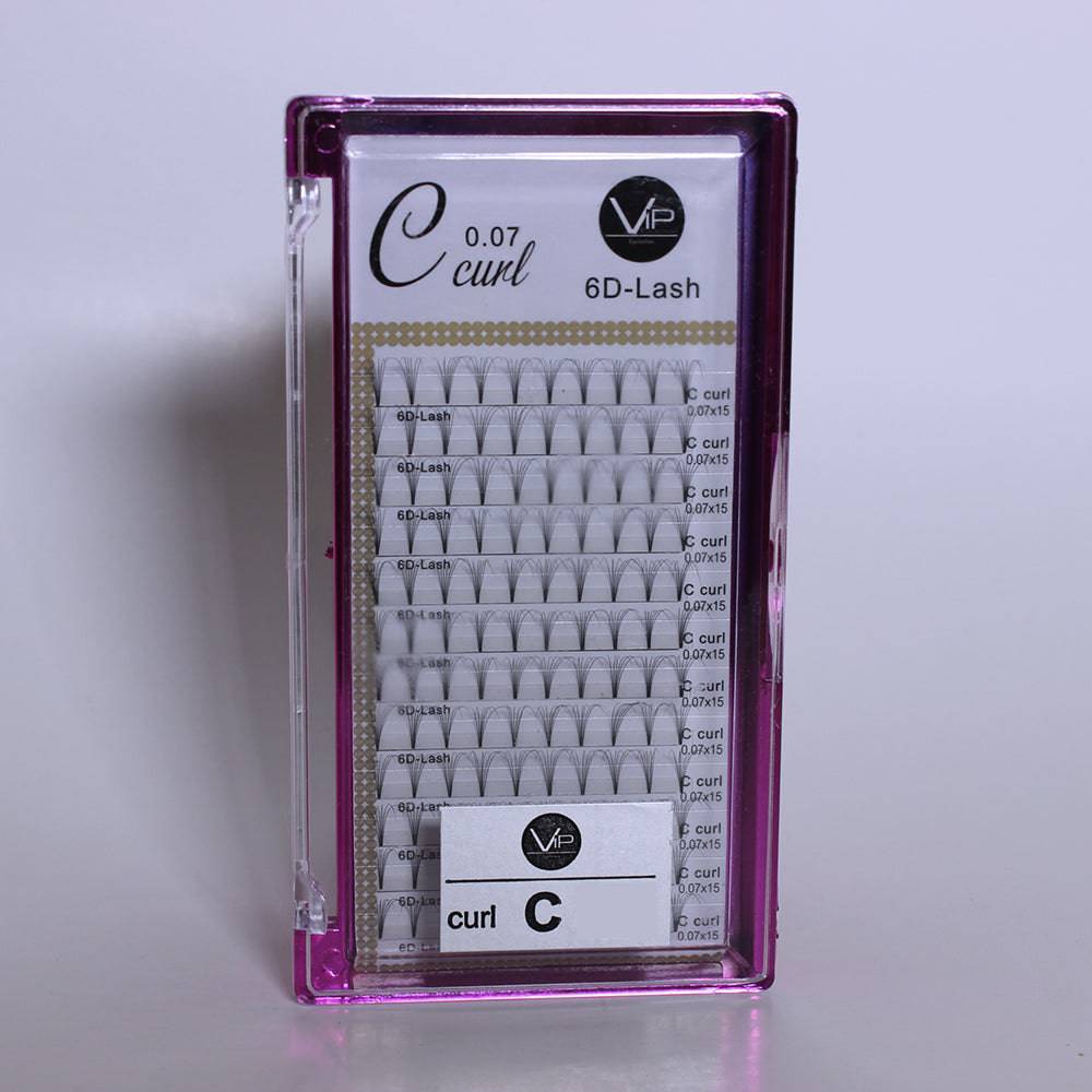 VIP Eyelashes 6D pre-fanned lash extensions tray in black, 0.07mm C curl