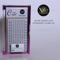 VIP 6D Pre Fanned Lash Extensions 12 line palette with black lashes in pink and white packaging