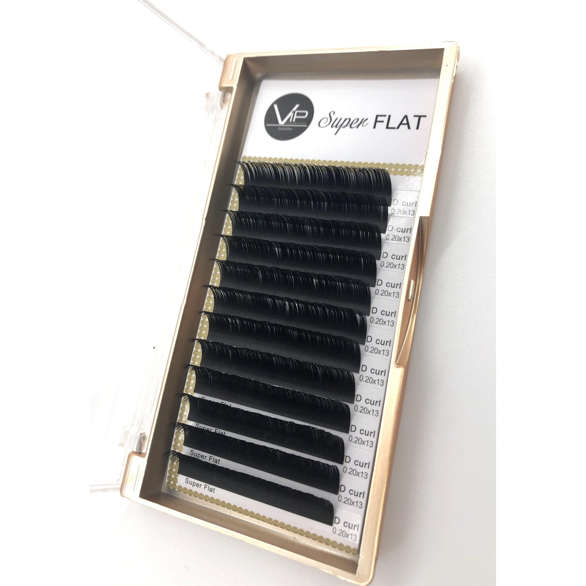 Close up of VIP Eyelashes 12 lines of 0.20mm D Curl super flat extension strips