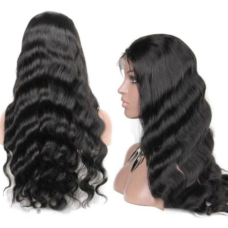 100% Human Hair Natural Black Body Wave Full Lace Wig
