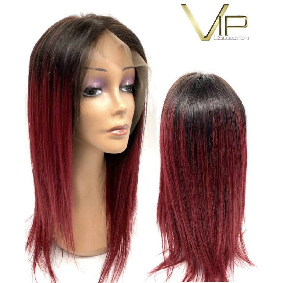 VIP Full Lace Straight Human Hair Wig with dark root to burgundy ombre coloring