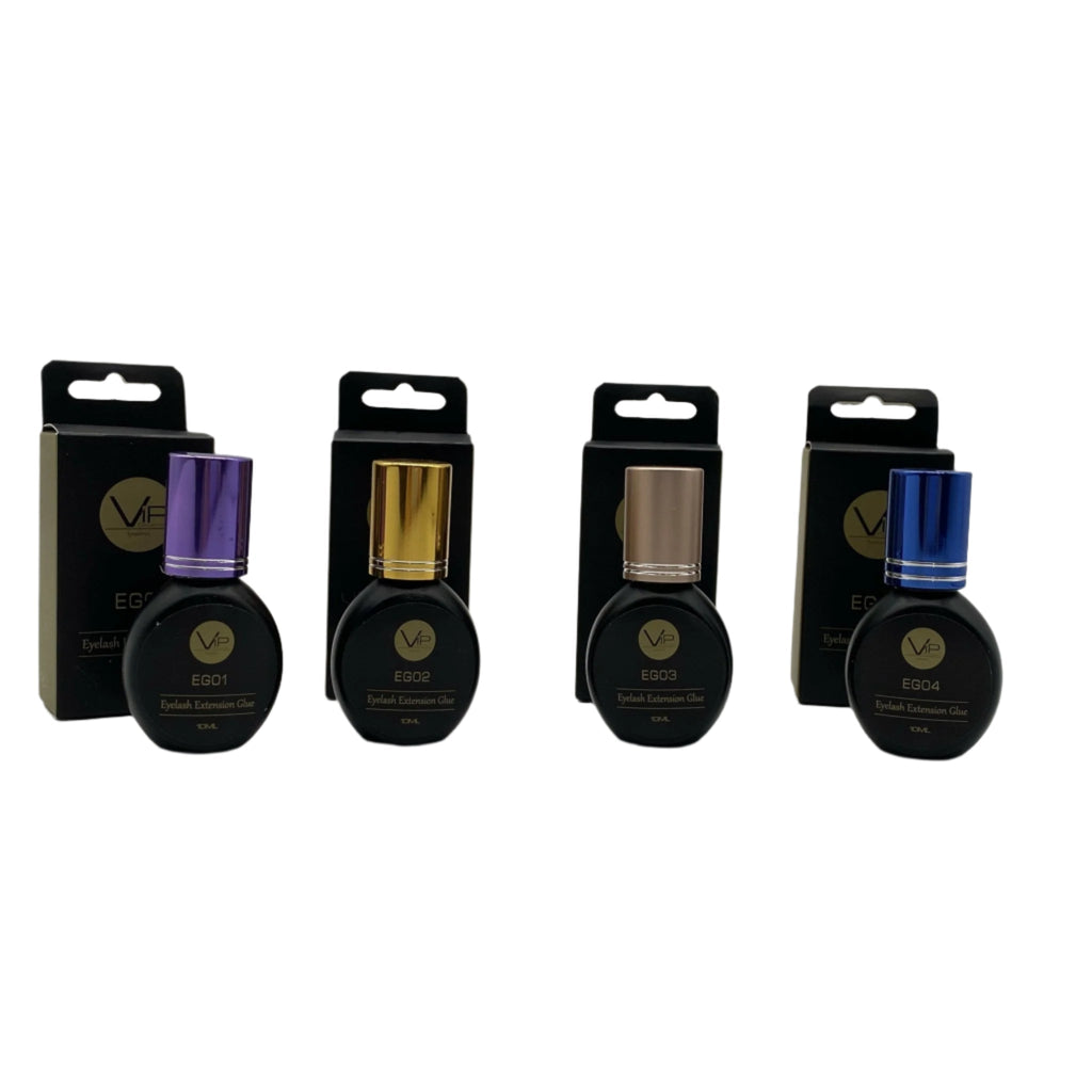 VIP EG03 Eyelash Extension Glue 10ml bottle in professional black and gold packaging