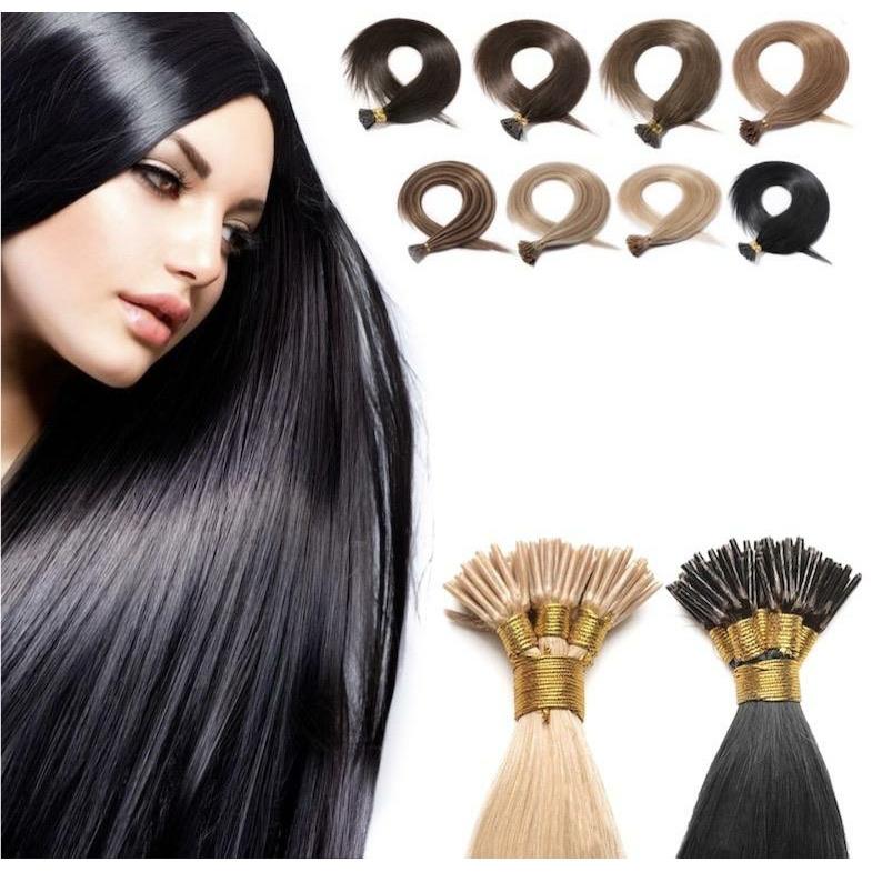 18" Human Remy Hair I-Tip Extensions Straight 100g Light-Brown Ash-Blonde