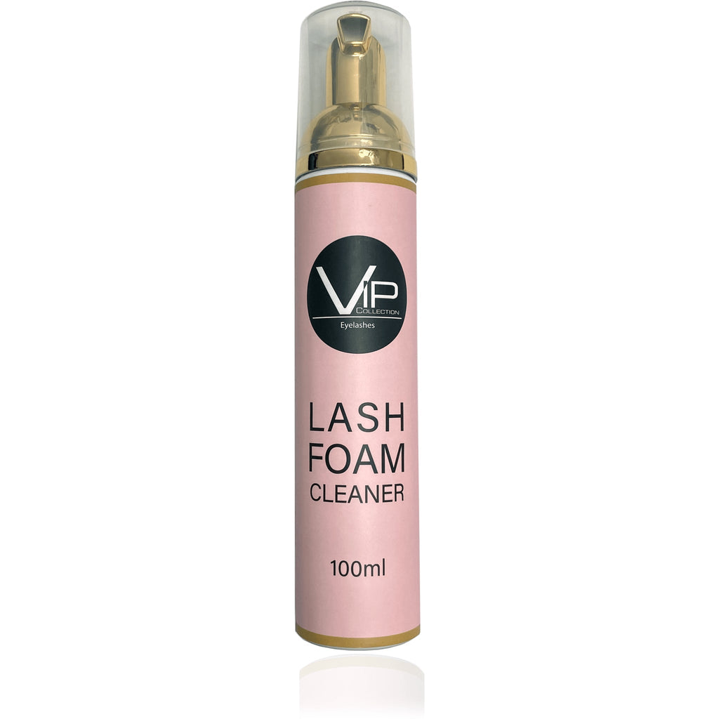 VIP Collection 100ml Lash Foam Shampoo in a pink bottle with gold accents