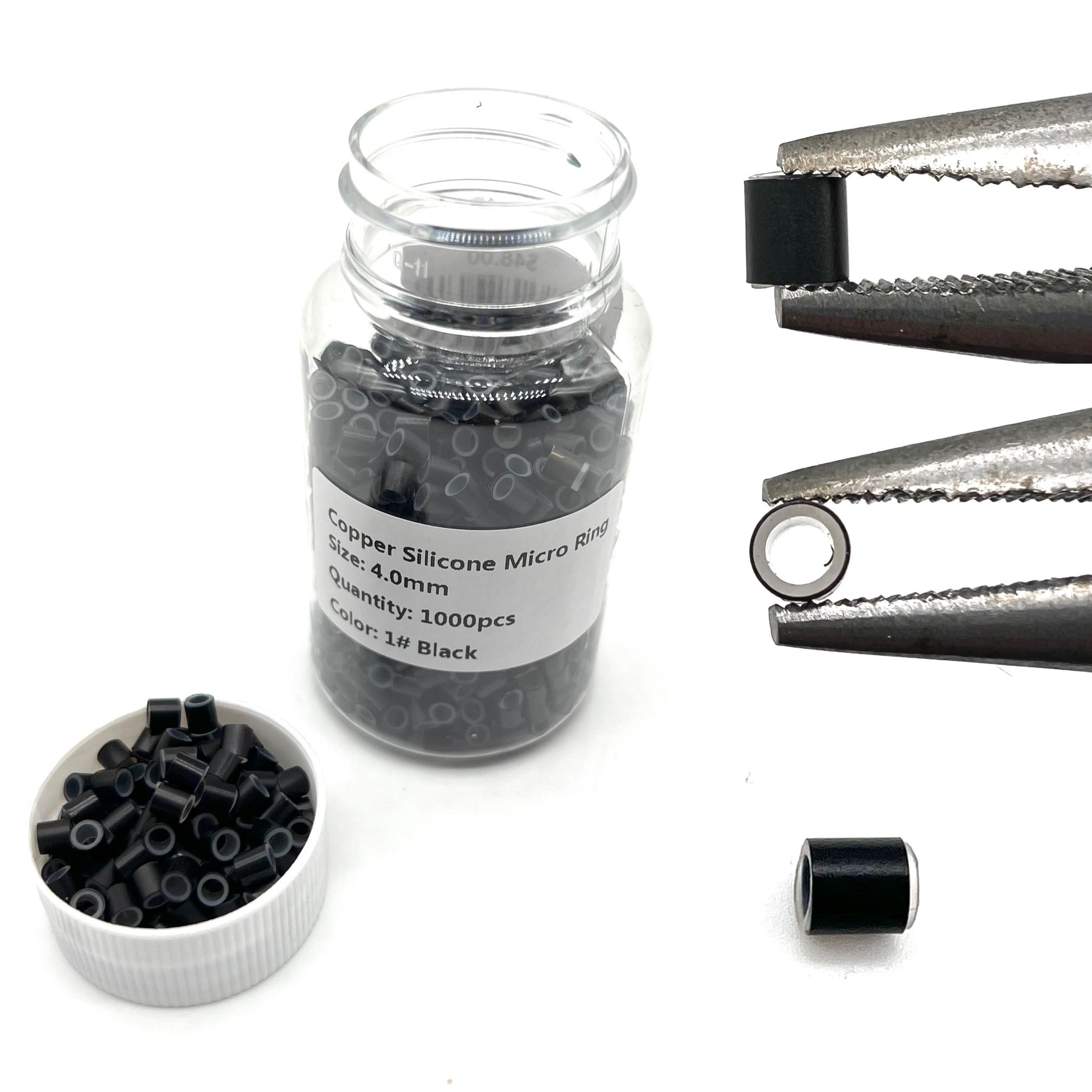 VIP Micro Rings in black with metallic silver interior, 4.0mm diameter for professional salon use