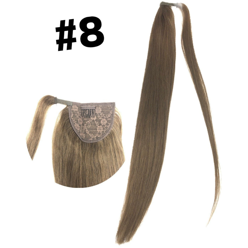24" Silky Straight Human Hair Wrap-Around Ponytail Extension