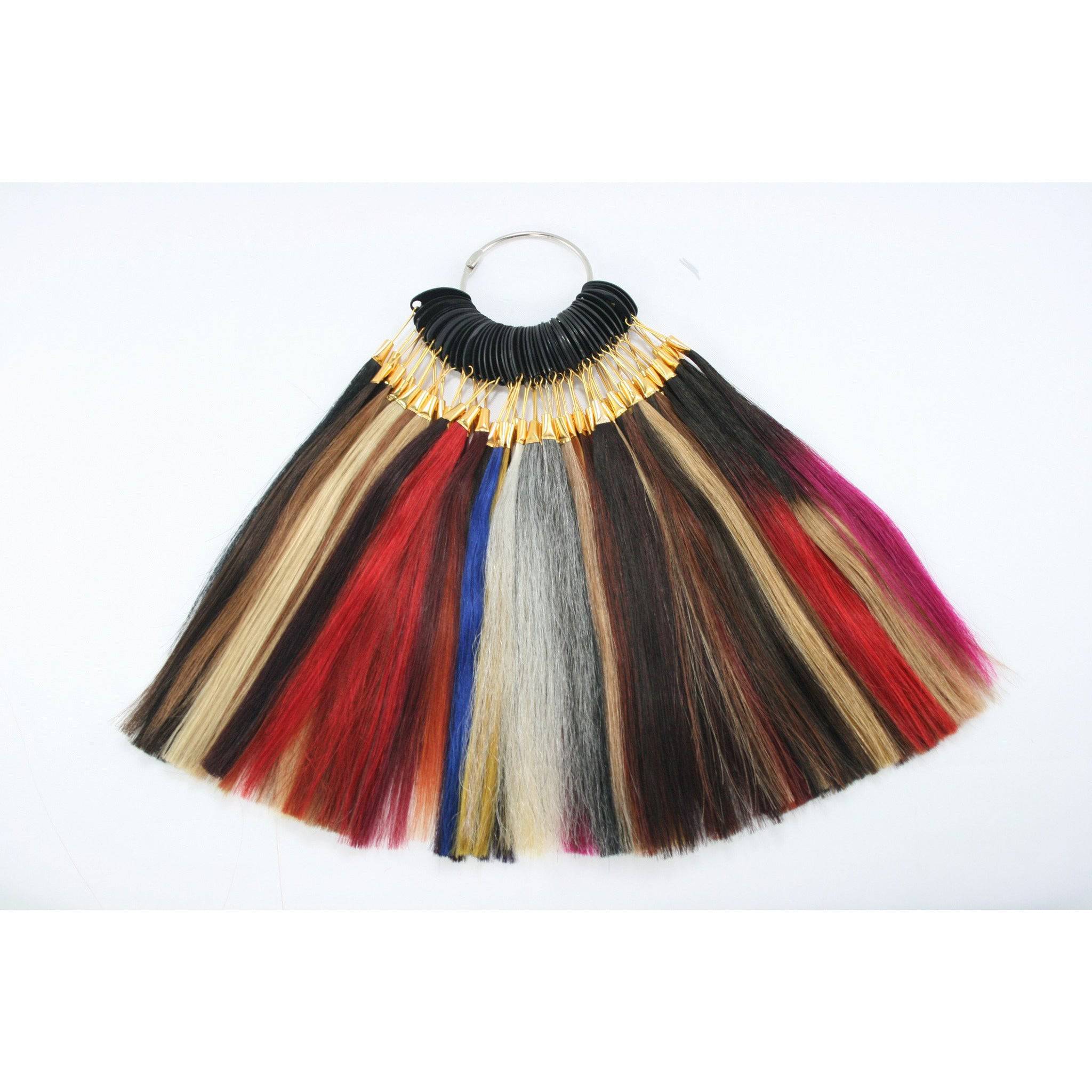 VIP Synthetic Hair Color Ring display showing a variety of multi-color hair swatches for professional styling