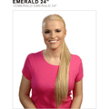 Emerald synthetic hair piece featuring natural texture and shine for effortless styling.