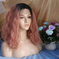 16-inch synthetic lace front wig in black and pink gradient color