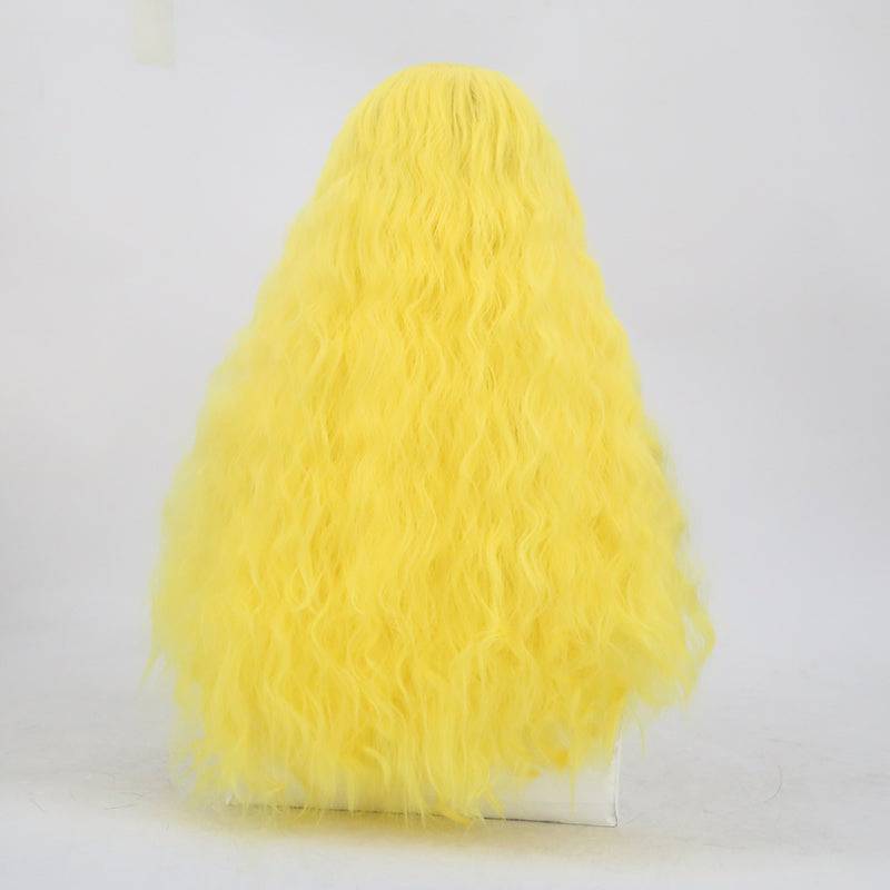 24-inch yellow synthetic lace front wig for a glamorous costume look.