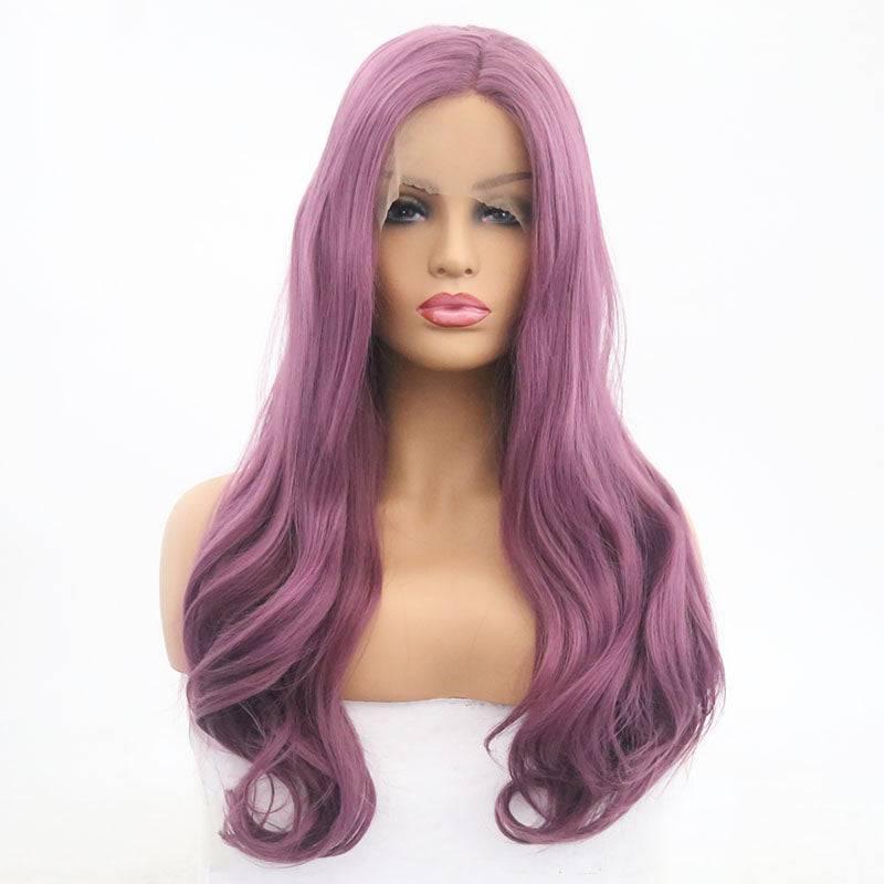 24 inch solid plum purple synthetic lace front wig, color 1716