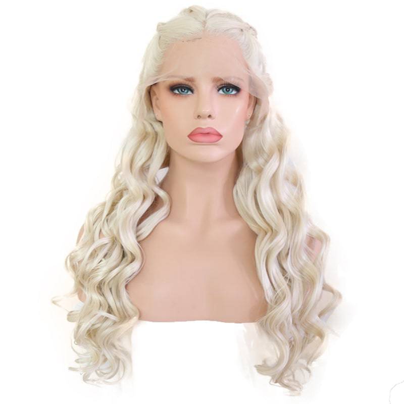 24-inch platinum blonde lace front synthetic wig with a natural hairline