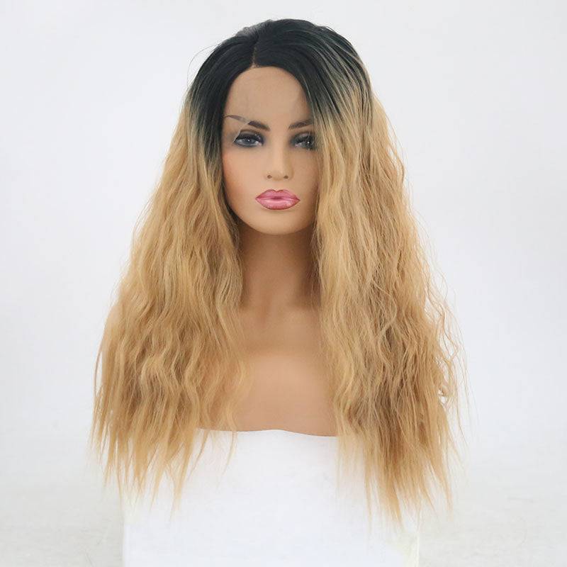 24 inch synthetic lace front wig in black and blonde T1B/613 color gradient