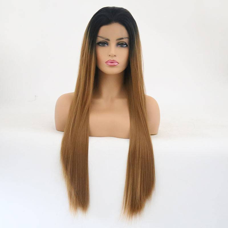 24-inch synthetic lace front wig in 1BT30 color