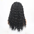 24-inch synthetic lace front wig in 1B off-black color, styled with a glamorous and classic look.