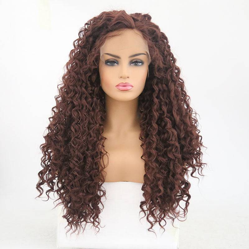 24-inch synthetic lace front wig in Color 33 displayed on a mannequin