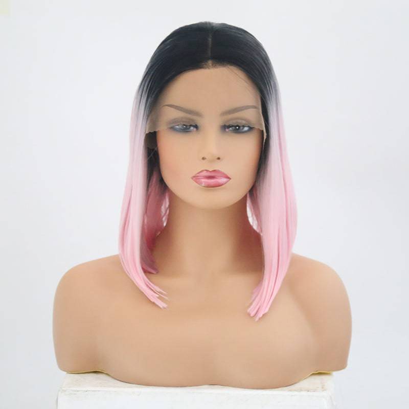 Style 25 14-inch synthetic lace front wig in black and pink