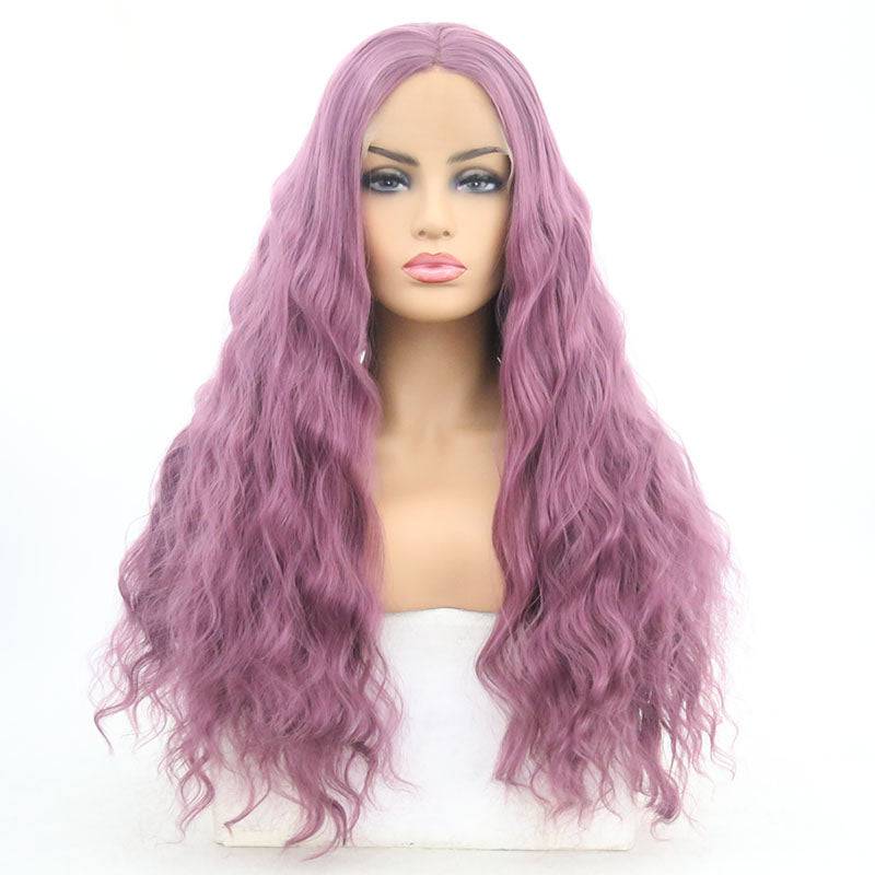 24-inch synthetic lace front wig in solid purple color for costume and fashion styling