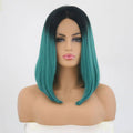 14-inch synthetic lace front wig in T1B/DB black and teal colorway