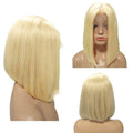 Platinum blonde synthetic lace front wig, style 7, displayed on a mannequin.