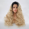 24 inch synthetic lace front wig in T1B/613 ombre blonde color