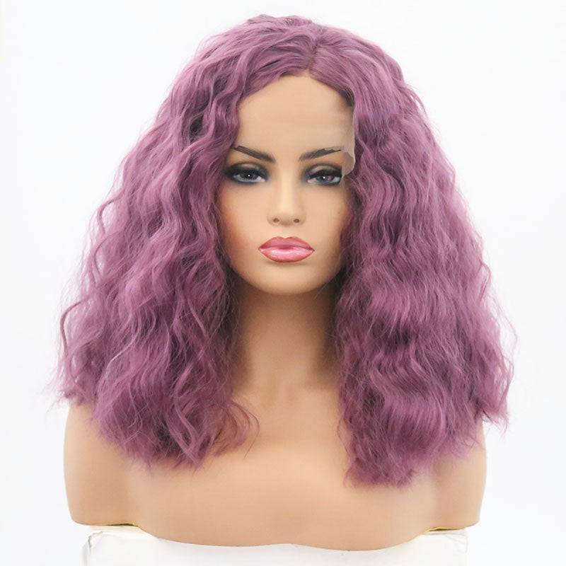 A 16-inch purple and mauve synthetic lace front wig for a modern and stylish look.
