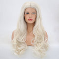 24-inch platinum blonde synthetic lace front wig with a modern and glamorous style.