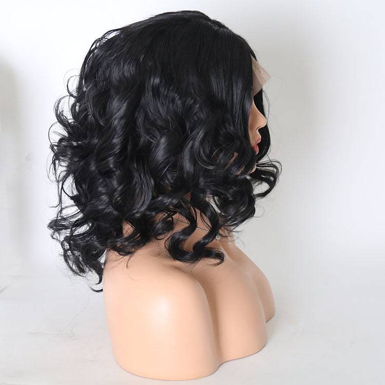 Classic 16-inch synthetic lace front wig in deep 1B jet black color