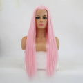 24 inch solid pink synthetic lace front wig, color 2317