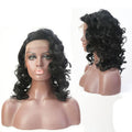 Woman wearing an 18-inch 1B Off Black synthetic lace front wig with a natural hairline.