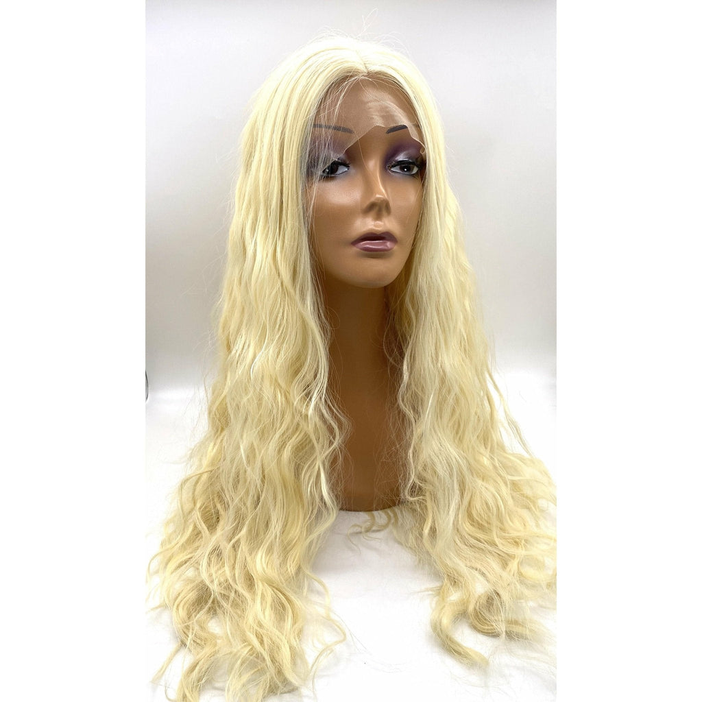 24-inch deep wave synthetic lace front wig in bright blonde color 613
