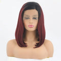 14 inch synthetic lace front wig in color T1B/118 featuring black roots and burgundy ends