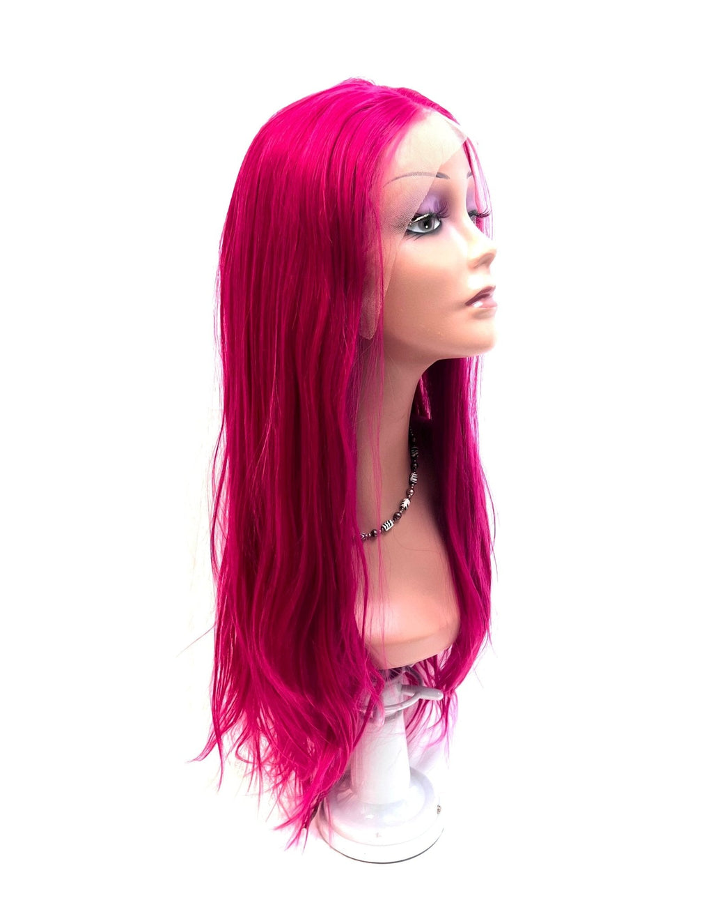 Vibrant hot pink synthetic lace front wig for a bold style