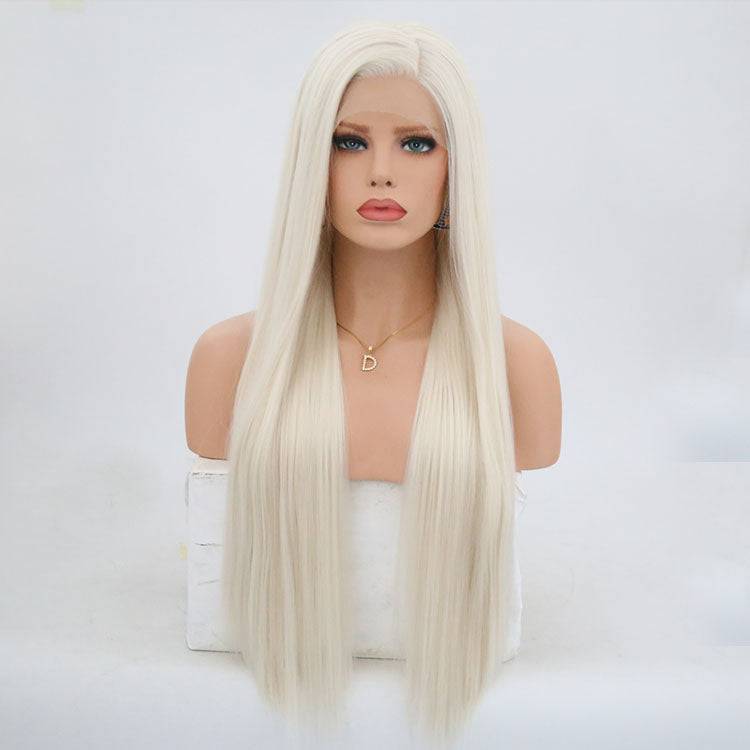 24-inch synthetic lace front wig in Color 60 displayed on a mannequin