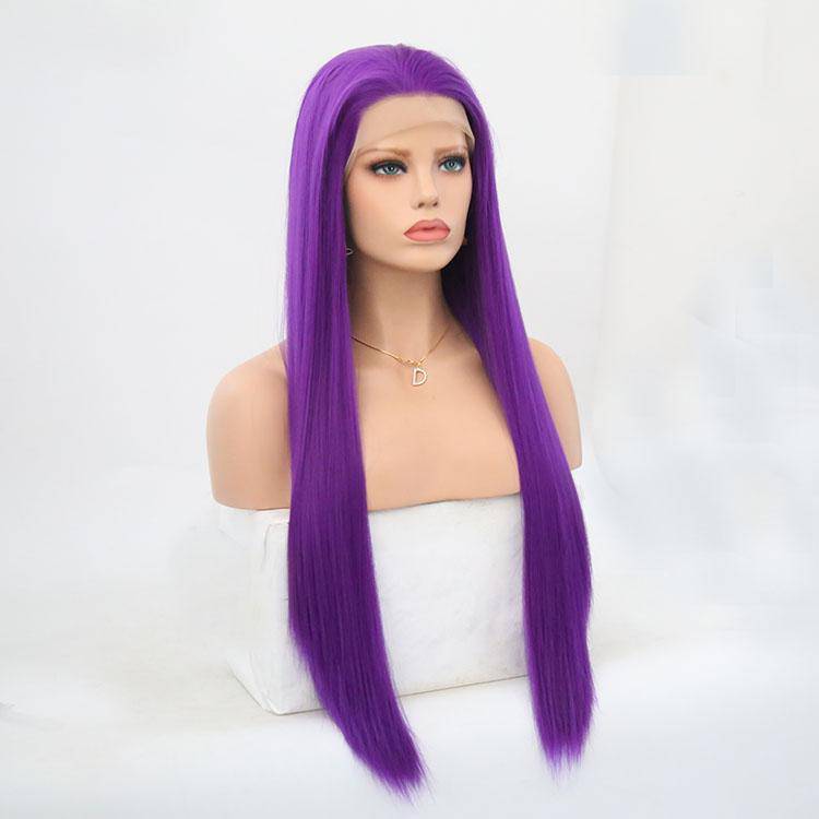 24 inch purple synthetic lace front wig for cosplay and alternative fashion