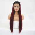 24-inch synthetic lace front wig in color 1BT99J with a long, heat-safe design